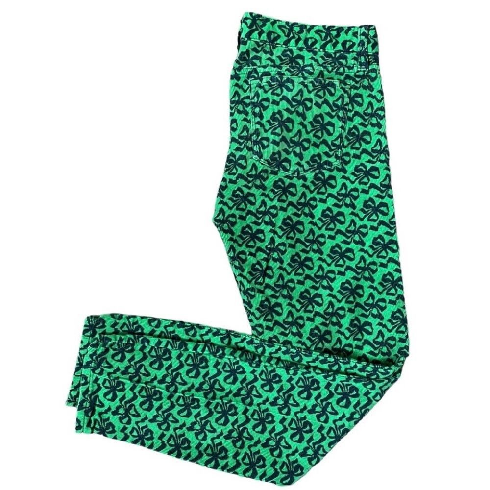 J. Crew Toothpick Green Navy Cotton Blend Ribbon Bow Print Corduroy Pants Sz 26